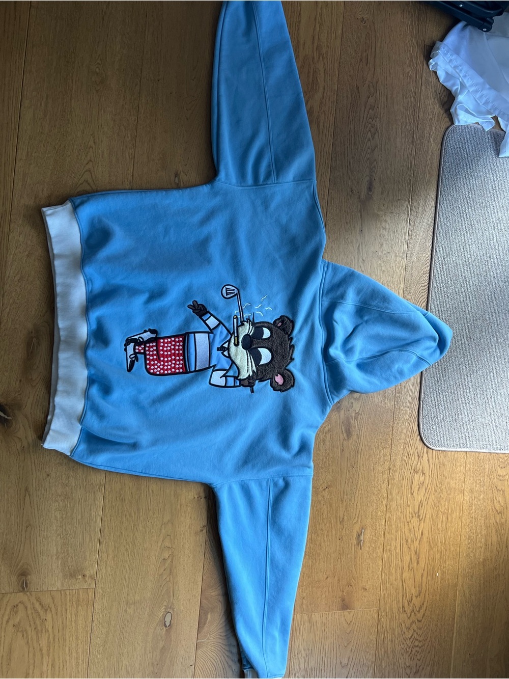 Blue Graphic Pullover Hoodie with Golfing Bear Patch